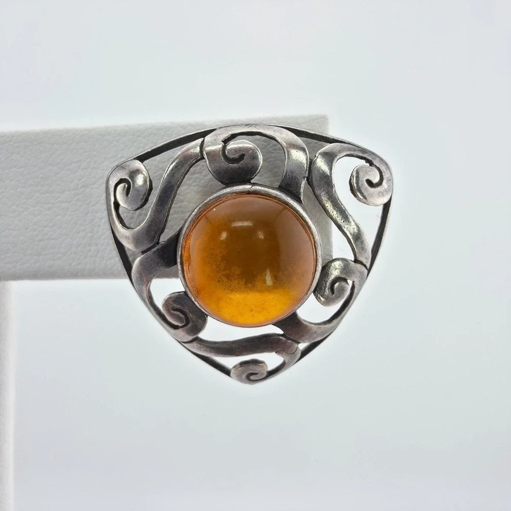 SILPADA Amber Earrings 925 Sterling Silver Post Cabochons Open Scrollwork 1